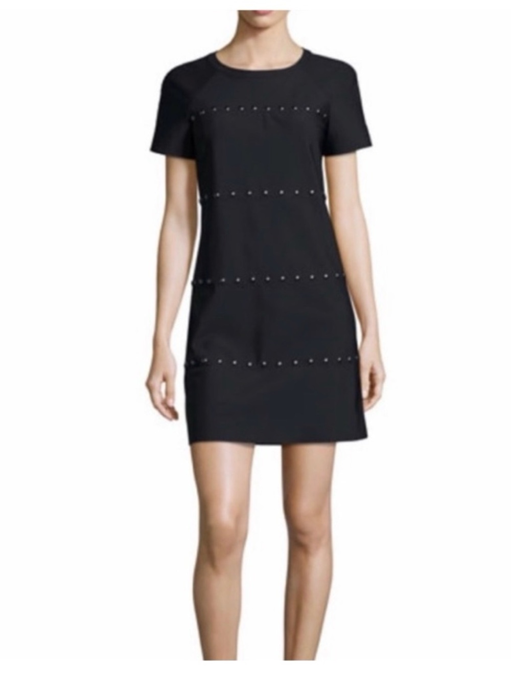 NWOT Tory Burch Black Waterbury Short-Sleeve Studded Mini Shift Dress - Medium